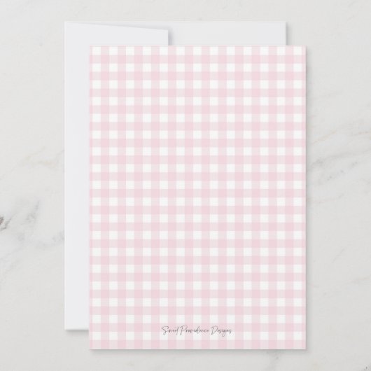 Invitation Baby shower lapin fille Preppy En vichy rose (Dos)