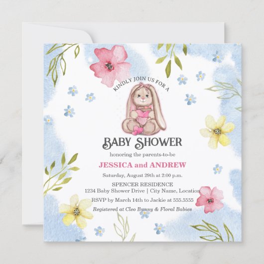Invitation Baby shower lapin fille Whimsical (Devant)