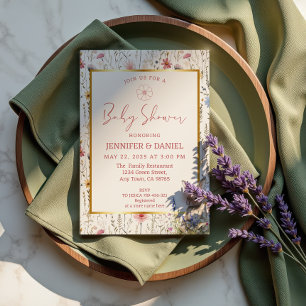 Invitation Baby shower lapin Fleur sauvage beige Whimsical