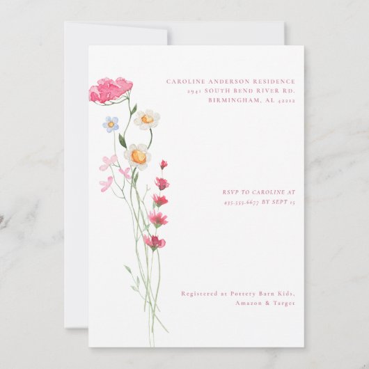 Invitation Baby shower lapin Fleur sauvage coloré (Dos)