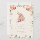 Invitation Baby shower lapin fleuri rose pâle (Devant)