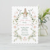 Invitation Baby shower lapin floral argenté (Debout devant)