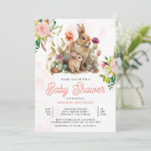 Invitation Baby shower lapin floral maman et bébé (Debout devant)