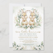 Invitation Baby shower lapin jumeau verdoyant lapin de Pâques (Devant)