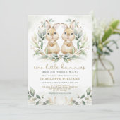 Invitation Baby shower lapin jumeau verdoyant lapin de Pâques (Debout devant)
