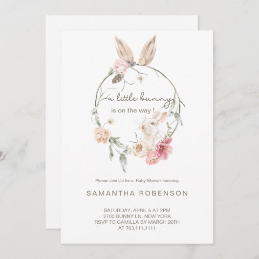 Invitation Baby shower lapin lapin adorable (Devant / Derrière)