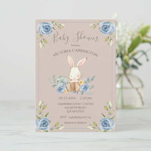 Invitation Baby shower lapin lapin Brown (Debout devant)