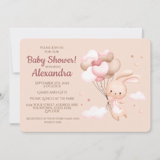 Invitation Baby shower lapin lapin en bois mignon (Devant)