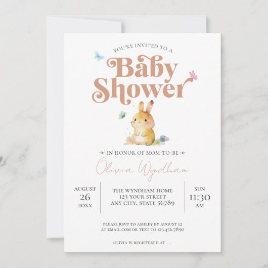 Invitation Baby shower lapin lapin mignon Neutre (Devant)
