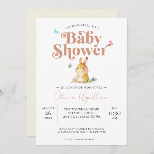 Invitation Baby shower lapin lapin mignon Neutre (Devant / Derrière)