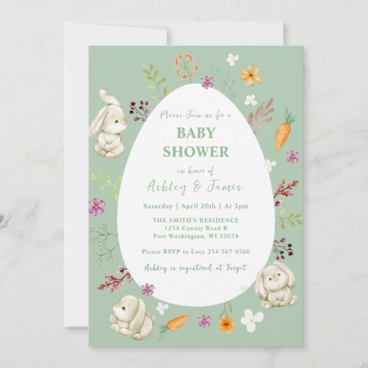 Invitation Baby shower lapin lapin vert de Pâques (Devant)