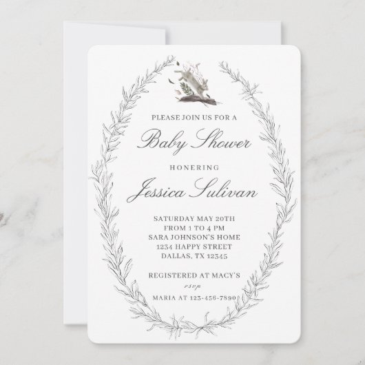 Invitation Baby shower lapin lièvre de luxe moderne (Devant)