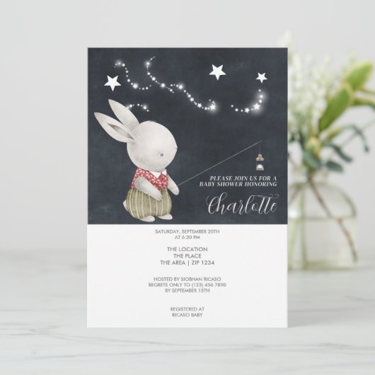Invitation Baby shower lapin mignon (Debout devant)