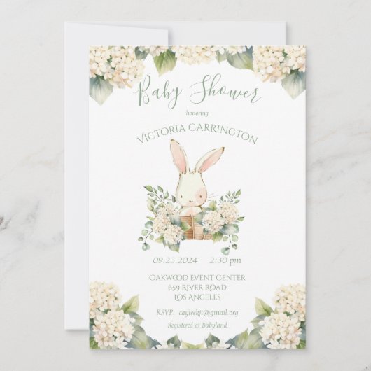 Invitation Baby shower lapin mignon (Devant)