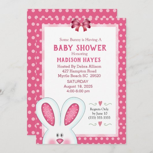 Invitation Baby shower lapin mignon lapin (Devant / Derrière)