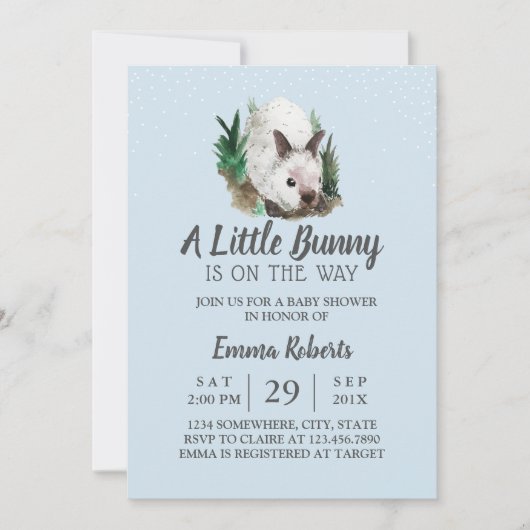 Invitation Baby shower lapin mignonne lapin bleu (Devant)
