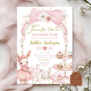 Invitation Baby shower lapin Pearl Pink Bow Coquette