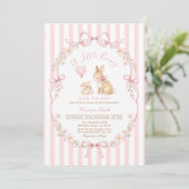 Invitation Baby Shower Lapin Rayé Rose (Debout devant)