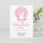 Invitation Baby shower lapin rose mignon (Debout devant)