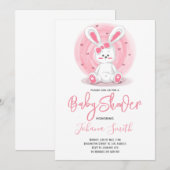 Invitation Baby shower lapin rose mignon (Devant / Derrière)