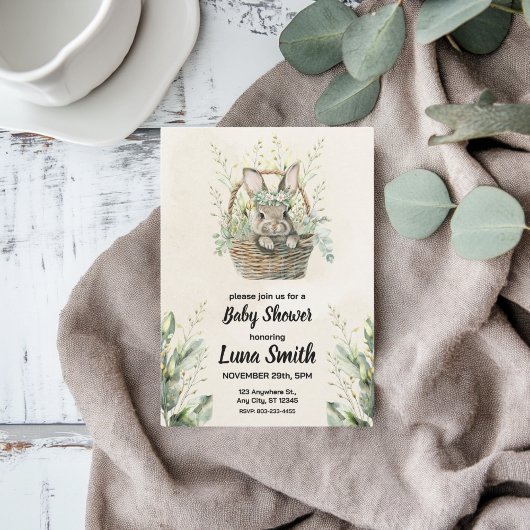Invitation Baby shower lapin vert