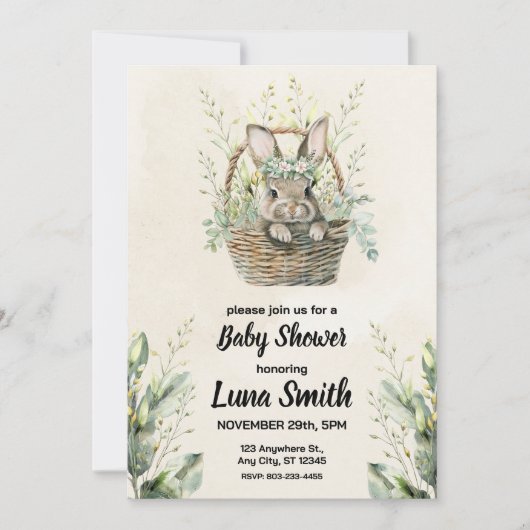 Invitation Baby shower lapin vert (Devant)