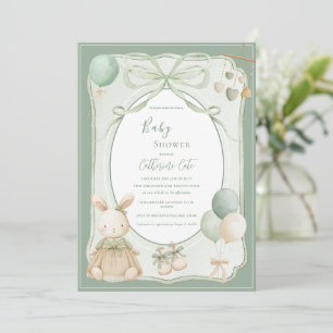 Invitation Baby Shower Lapin Vert Vintage