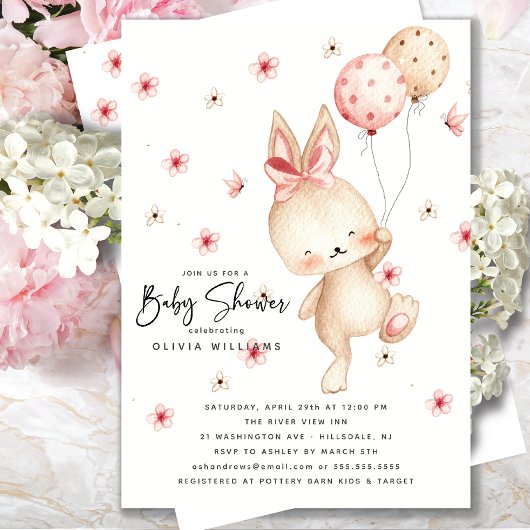 Invitation Baby shower lapin Whimsical