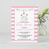 Invitation Baby shower lapins, papillons et marguerites (Debout devant)