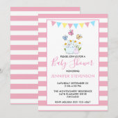 Invitation Baby shower lapins, papillons et marguerites (Devant / Derrière)