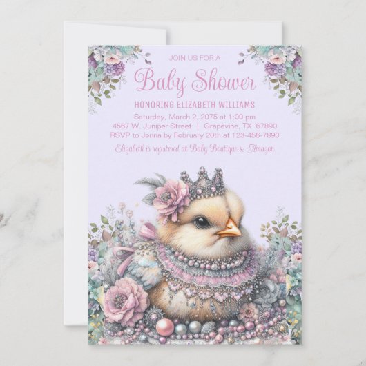 Invitation Baby shower Lavender Chick (Devant)