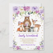 Invitation Baby shower Lavender Gold Floral Woodland Animaux (Devant)
