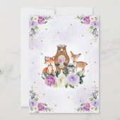 Invitation Baby shower Lavender Gold Floral Woodland Animaux (Dos)
