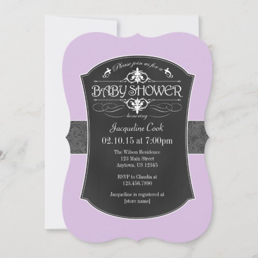 Invitation Baby shower Lavender Grey Chalkboard (Devant)