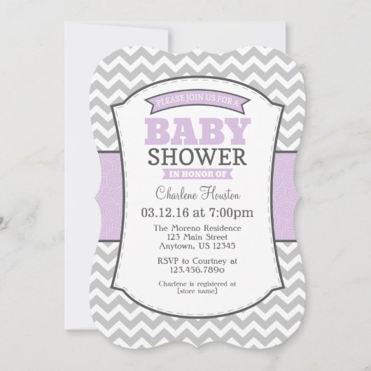 Invitation Baby shower Lavender Grey Chevron (Devant)