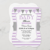 Invitation Baby shower Lavender Grey Stripes (Devant / Derrière)