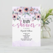 Invitation Baby shower Lavender Mint Rose Fleurs (Debout devant)