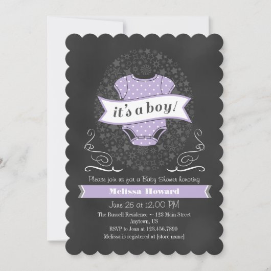 Invitation Baby shower Lavender Purple Chalkboard (Devant)