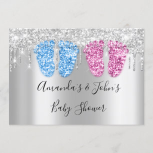 Invitation Baby shower Lecteurs Argent PiedsJumeaux Garçon Fi