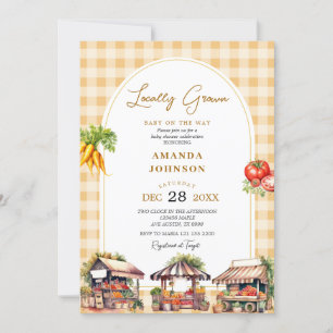 Invitation Baby shower Légume à En vichy jaune cultivé locale