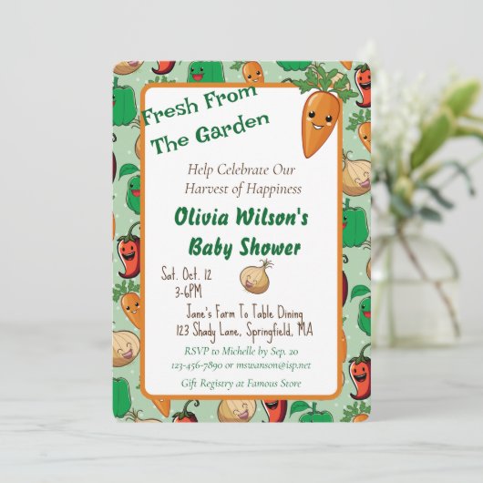 Invitation Baby shower Légume souriant (Debout devant)