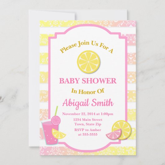 Invitation Baby shower Lemonade rose Lemon Girl (Devant)