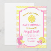 Invitation Baby shower Lemonade rose Lemon Girl (Devant / Derrière)