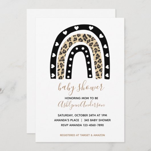 Invitation Baby shower Leopard arc-en-ciel (Devant / Derrière)