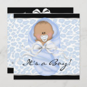 Invitation Baby shower Léopard Bébé Bleu Noir (Devant / Derrière)