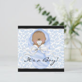 Invitation Baby shower léopard bleu (Debout devant)