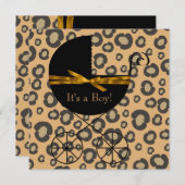 Invitation Baby shower Leopard de transport Brown d'or (Devant / Derrière)