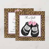 Invitation Baby Shower Léopard Rose (Devant / Derrière)