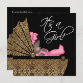 Invitation Baby shower léopard rose pour bébé (Devant / Derrière)