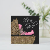 Invitation Baby shower léopard rose pour bébé (Debout devant)